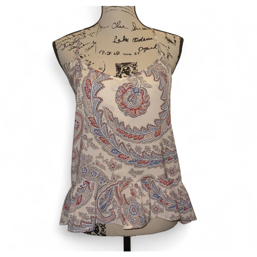 Y2K Abercrombie & Fitch Women's Paisley Print Halter Top Ruffle Hem Sleeveless S